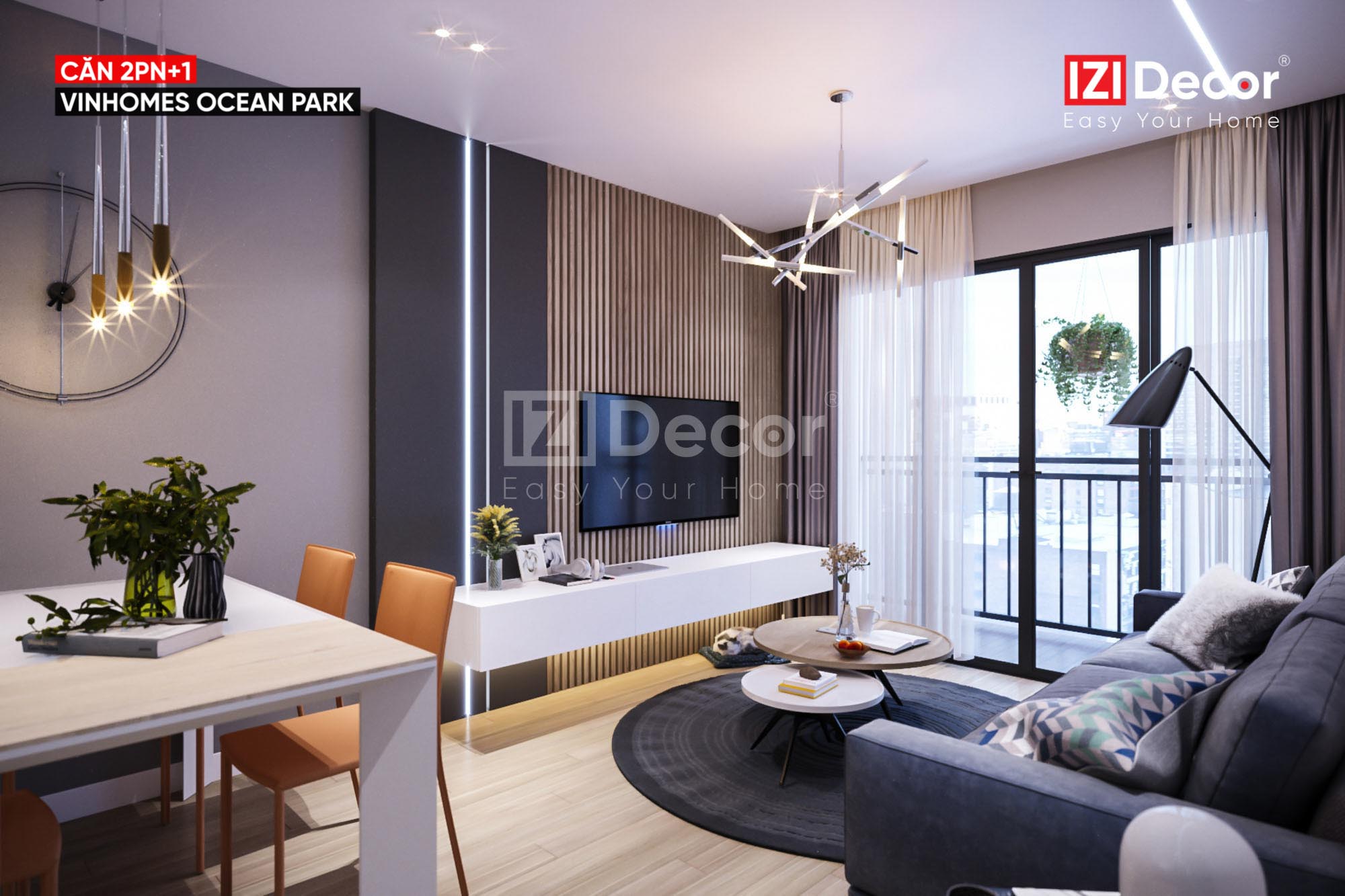 Thiết kế nội thất căn hộ 2pn+1+1wc Vinhomes Ocean Park | IZIDecor