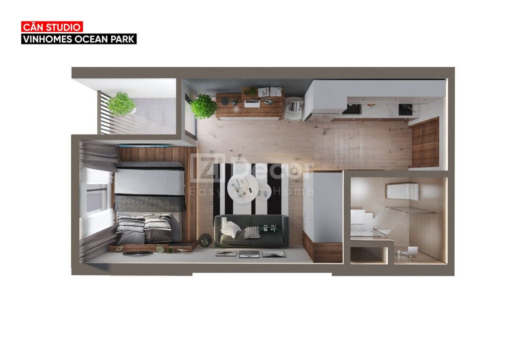 Thiết kế nội thất căn hộ Studio 28m2 Vinhomes Ocean Park | IZIDecor