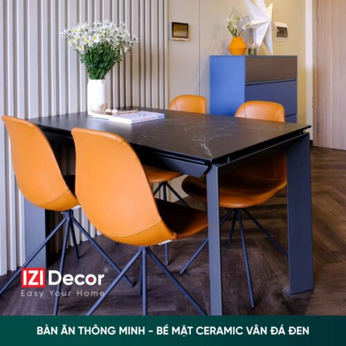 Bàn ăn thông minh, bề mặt vân đá màu đen